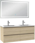 AICA Ensemble de Meuble Double Vasque 120 cm Salle de Bain + Miroir LED – beige/gris