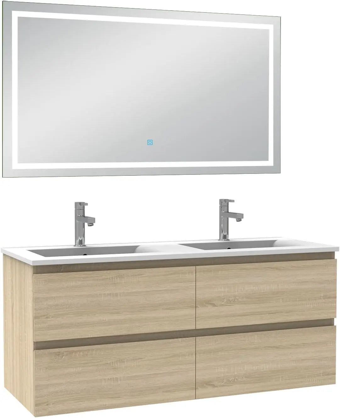 AICA Ensemble de Meuble Double Vasque 120 cm Salle de Bain + Miroir LED – beige/gris