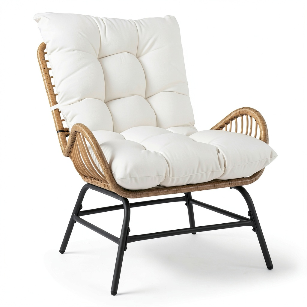 Chaise de jardin, en métal et résine tressée, avec coussin, coloris blanc, 84 x 68 x 87 cm, pour la terrasse ou le jardin