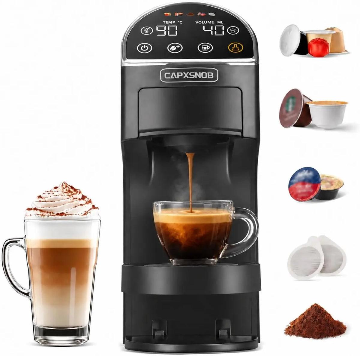 Magician2 Machine à capsules 5 en 1 pour Nespresso – 1400 W, 1,2 l, gris/noir