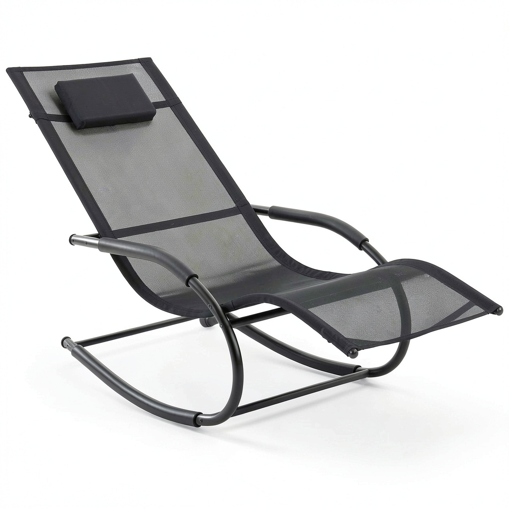 Chaise longue, à bascule, coloris noir, pour la terrasse ou le jardin