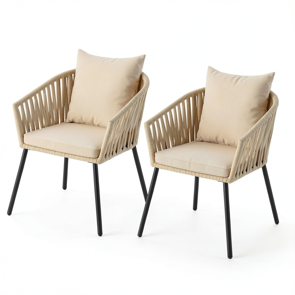 Chaise de jardin, avec coussin, coloris beige, pour la terrasse ou le jardin