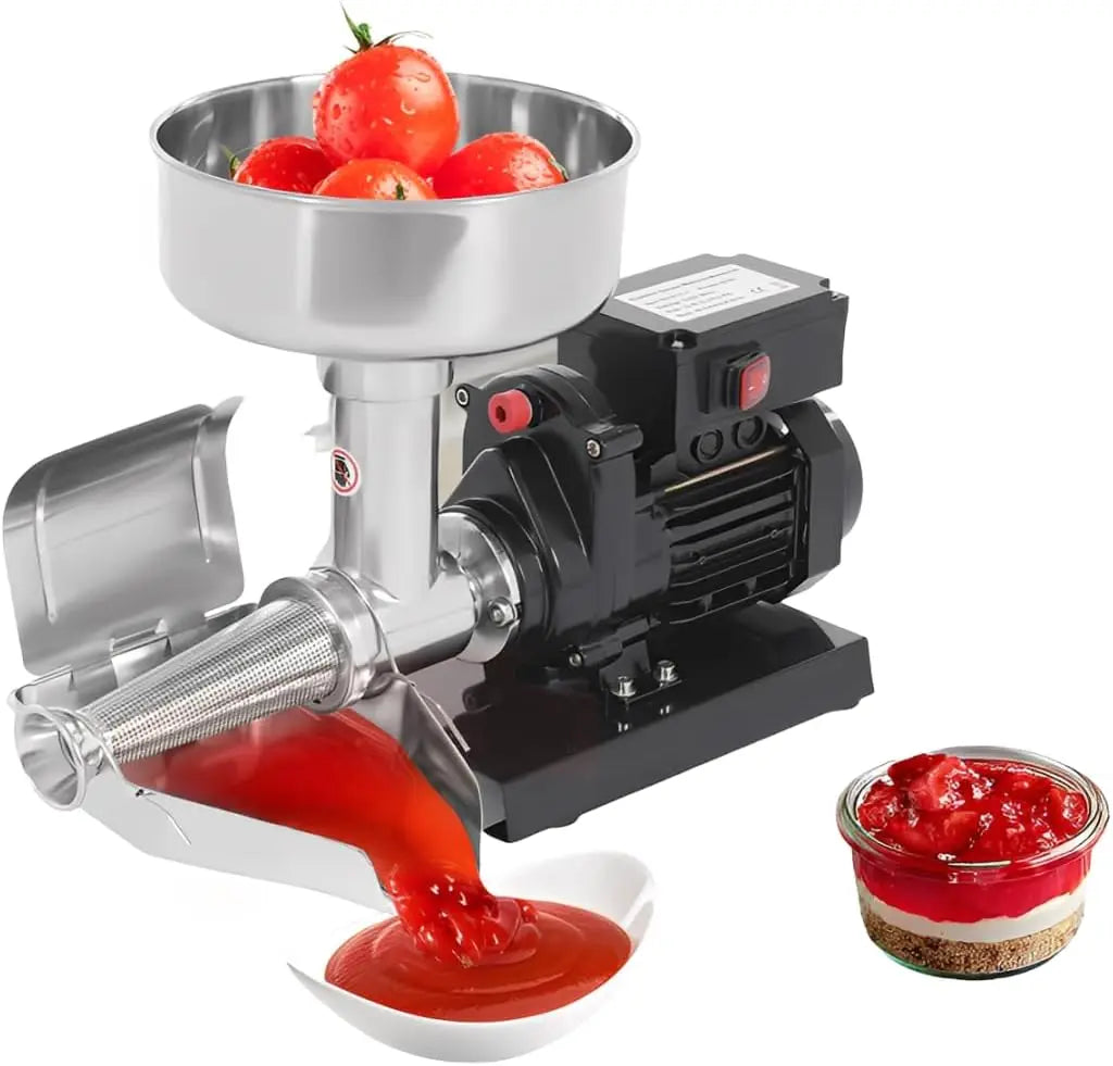 Presse-tomates électrique 450 W 220 V en acier inoxydable avec trous de dissipateur thermique – 49,5 x 25 x 34,5 cm, argenté