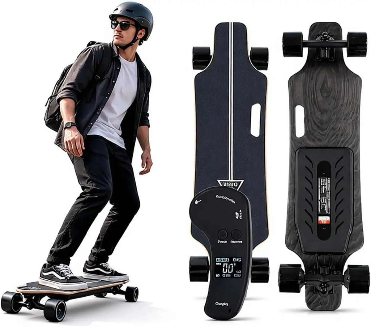 Skateboard électrique Adulte Tout Terrain avec Double Moteur – 83 x21 cm, noir/gris