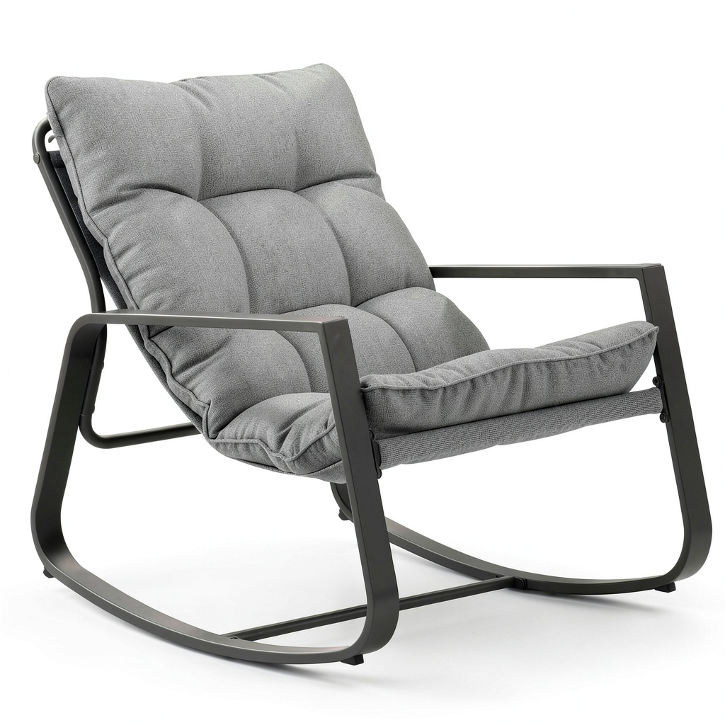 Fauteuil, à bascule, en acier, coloris gris, 73 x 79,5 x 104 cm, pour le salon ou la chambre