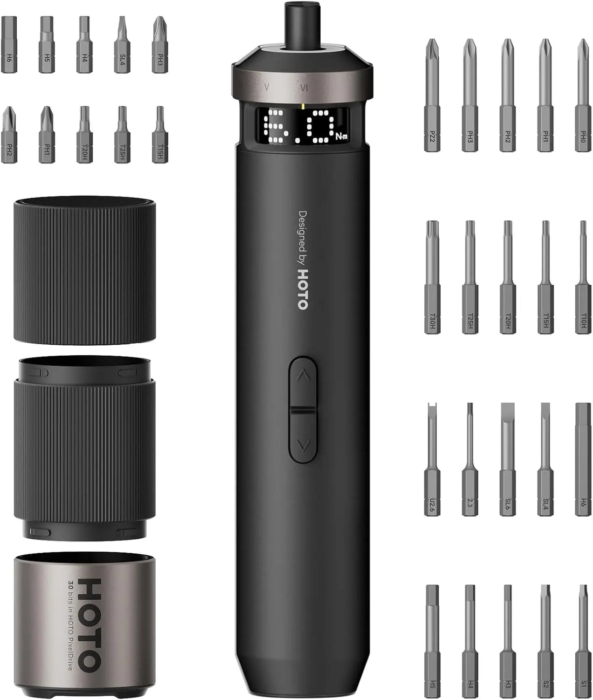 HOTO PixelDrive Tournevis électrique outillage – 2000 mAh, gris/noir
