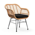 Salon de jardin, 2 places, avec coussin, en verre trempé et résine tressée, coloris marron, pour la terrasse ou le jardin