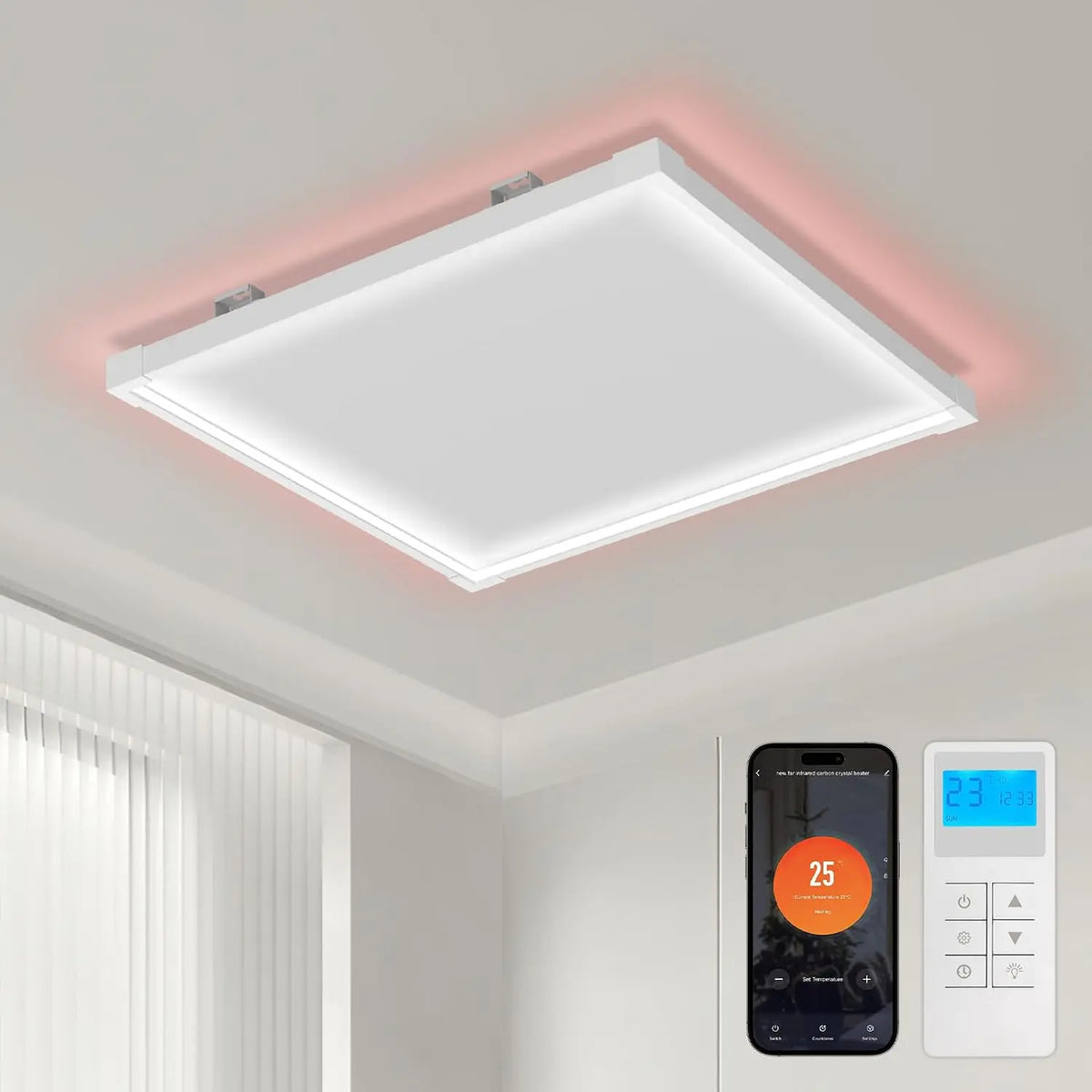 Daromigo Chauffage infrarouge - Montage au plafond avec thermostat - 360 W - Chauffage infrarouge – gris