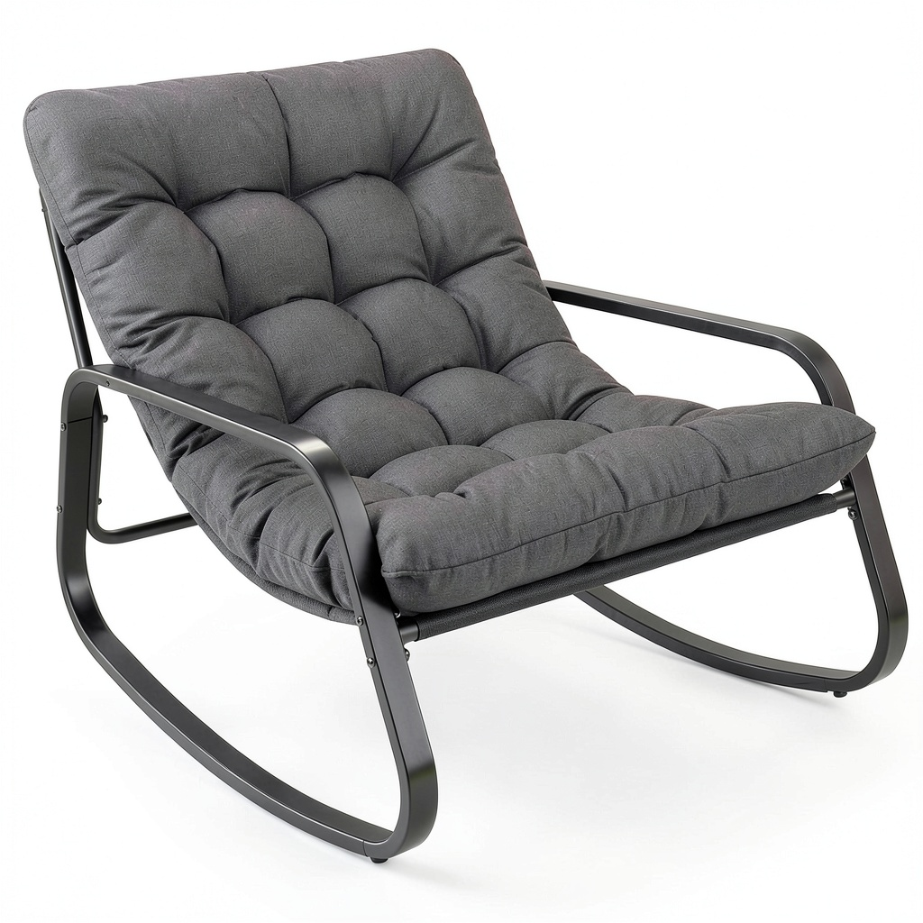 Chaise de jardin, en métal, à bascule, avec coussin, rembourré, coloris gris, pour la terrasse ou le jardin