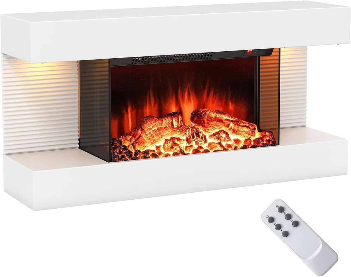 COSTWAY Cheminée Électrique Murale 3 Côtés à Manteau Flottant 750W/1500W – gris/orange/noir