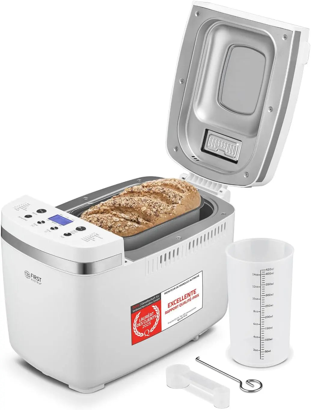 TZS First Austria - Machine à Pain 850W - Pour pains de 900g & 1350g - 14 Programmes automatiques – gris