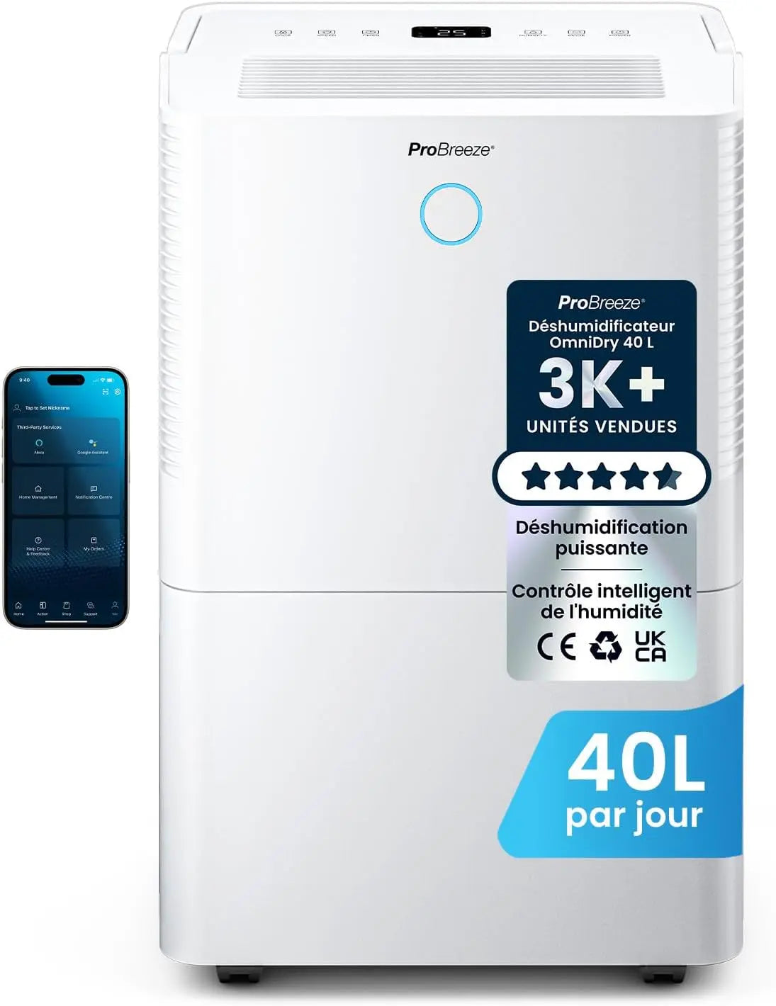 Pro Breeze Déshumidificateur D Air Compresseur Intelligent 40L/Jour – 5,3 L, gris/bleu