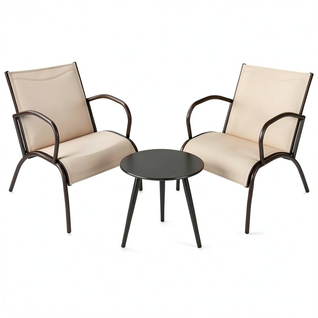 Salon de jardin, en aluminium et tissu, 3 pièces, pour la terrasse ou le jardin