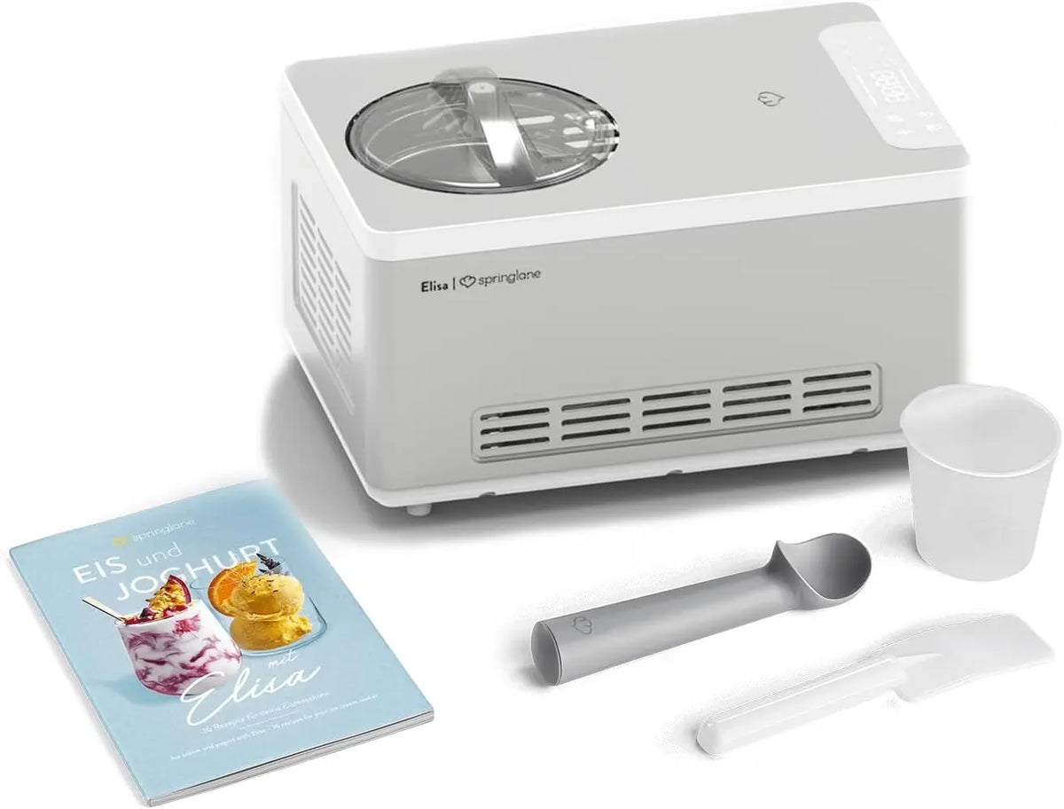 SPRINGLANE Sorbetière et yaourtière Elisa 2,0 L avec compresseur auto-refroidissant 180 W Argent – 50 HZ, argenté