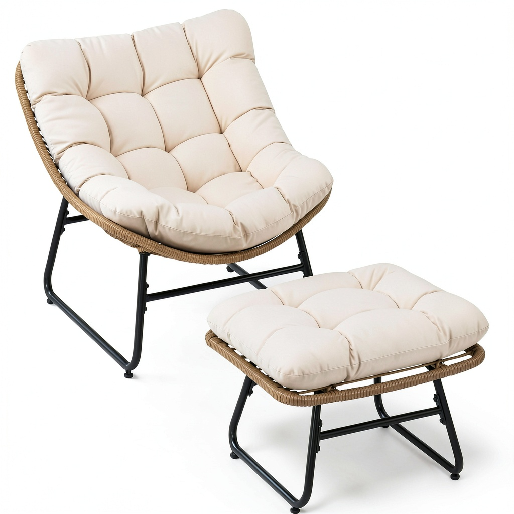 Chaise de jardin, avec coussin, coloris naturel, pour la terrasse ou le jardin