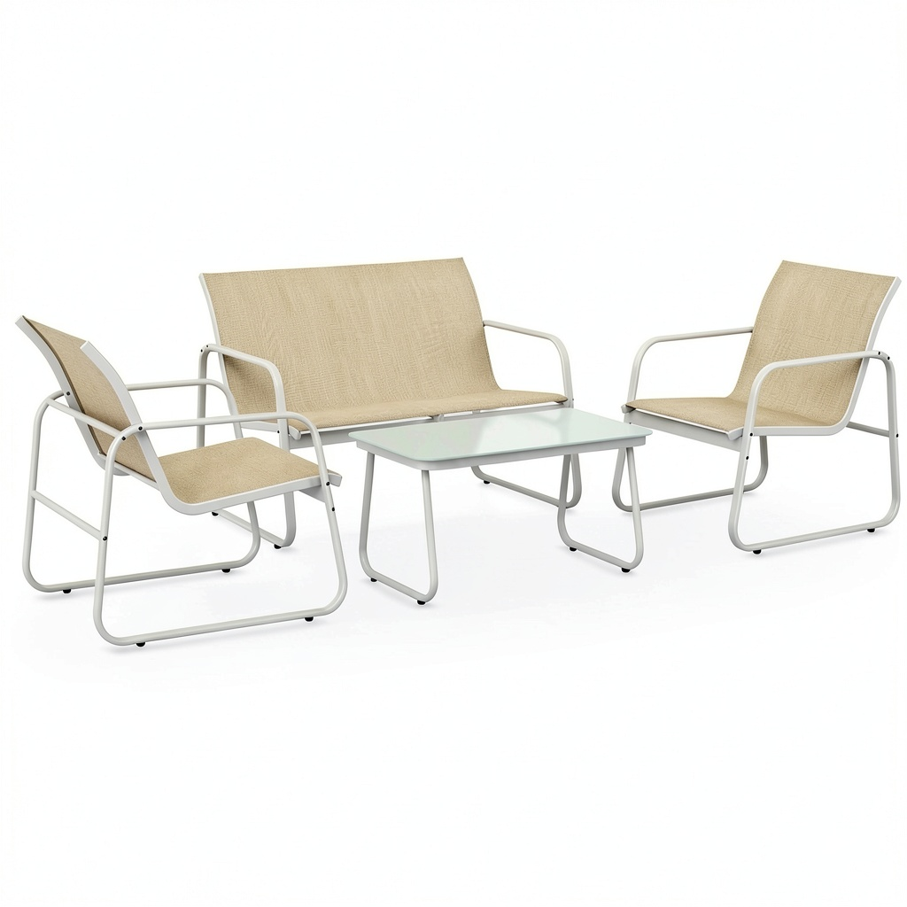 Salon de jardin, 4 pièces, coloris blanc, pour la terrasse ou le jardin