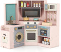 DREAMADE Cuisine d'angle en Bois avec Lumières et Sons Réels – 118 x 59 x 93 cm, rose