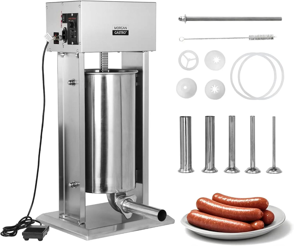 Machine à saucisses électrique de 15 L en acier inoxydable de qualité commerciale avec 5 tubes – argenté