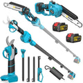 Mini tronçonneuse et sécateur électrique 4 en 1 avec batterie de 20,3 cm – 4,0 Ah, gris/bleu