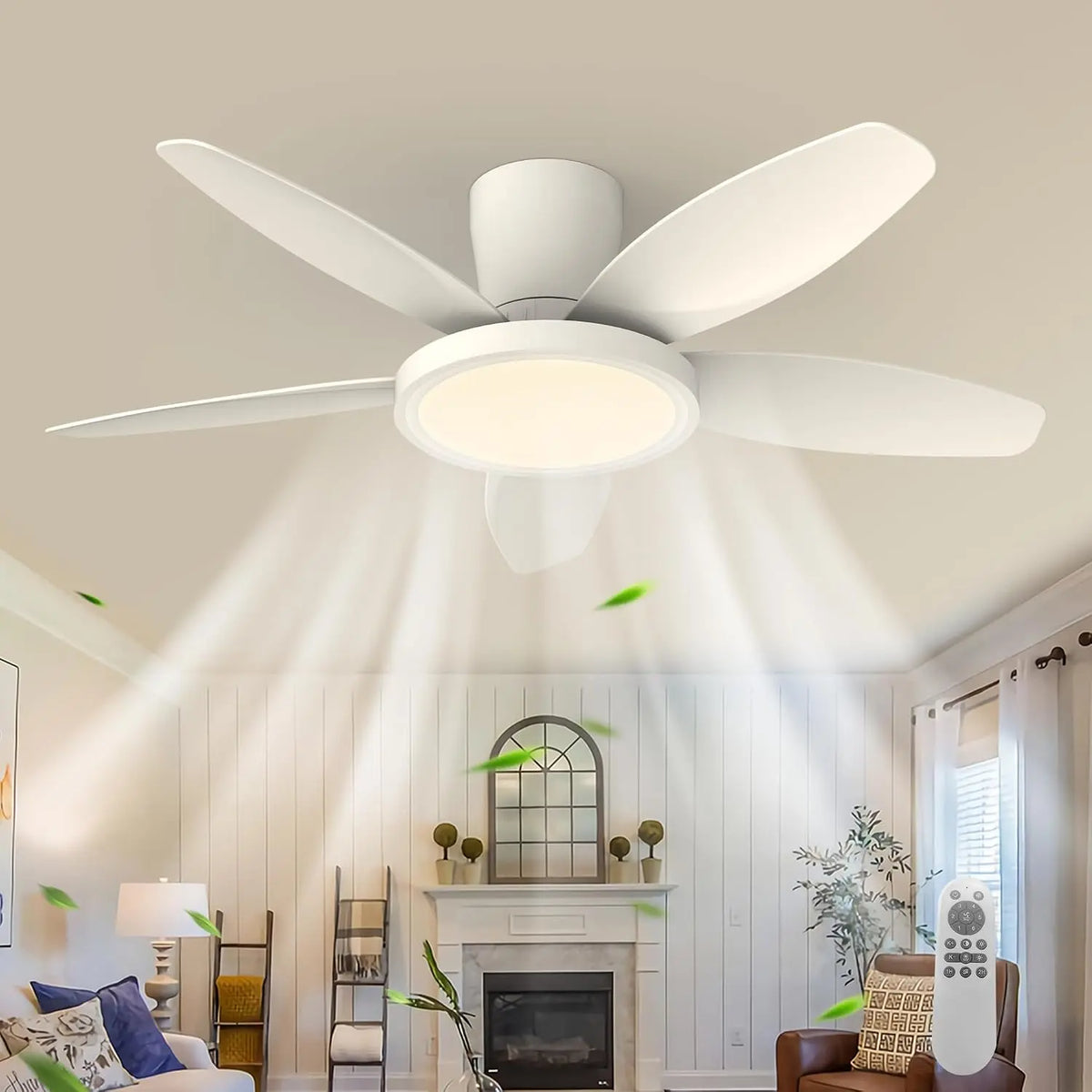 Qcyuui Ventilateur de Plafond avec Lumière LED 106 cm – beige/gris