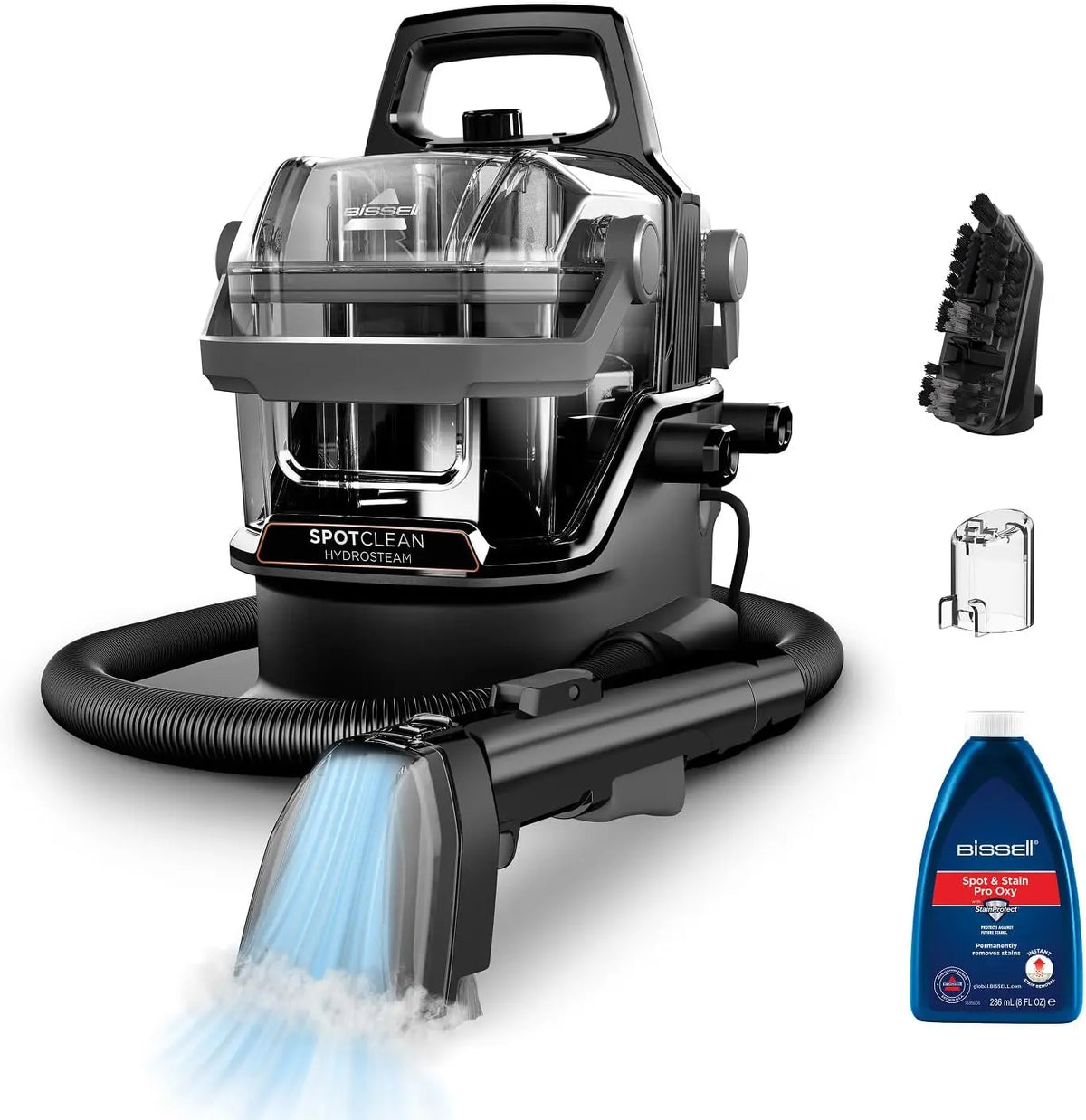 BISSELL SpotClean HydroSteam Shampouineuse Canapé 1000W 3689N – 1,5 l / 236 ml, gris/noir