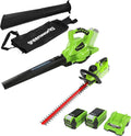Greenworks Aspirateur-souffleur 2-1 GD40BV & Taille-haies à batterie G40HT Li-Ion 40V 280 km/h vitesse – 45 litres, 2 Ah / 2,5 Ah, noir/vert/gris