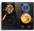 SNDOAS Table Cuisson Mixte Gaz Induction 4 Foyers 59cm – 7500 W, noir/gris