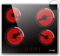 Plaque Vitrocéramique 4 Feux avec Cadre – 6000 Watts / 2000 Watts, 28 x 36 x 6,5 cm, noir/gris/rouge