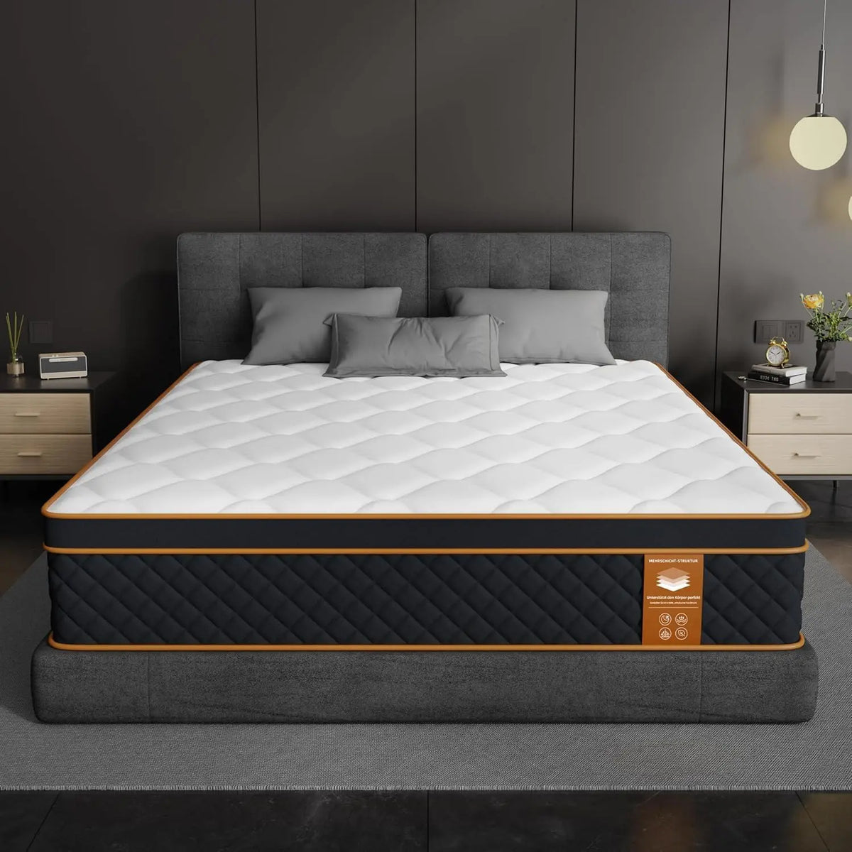 Matelas 140 x 200 cm – gris/noir