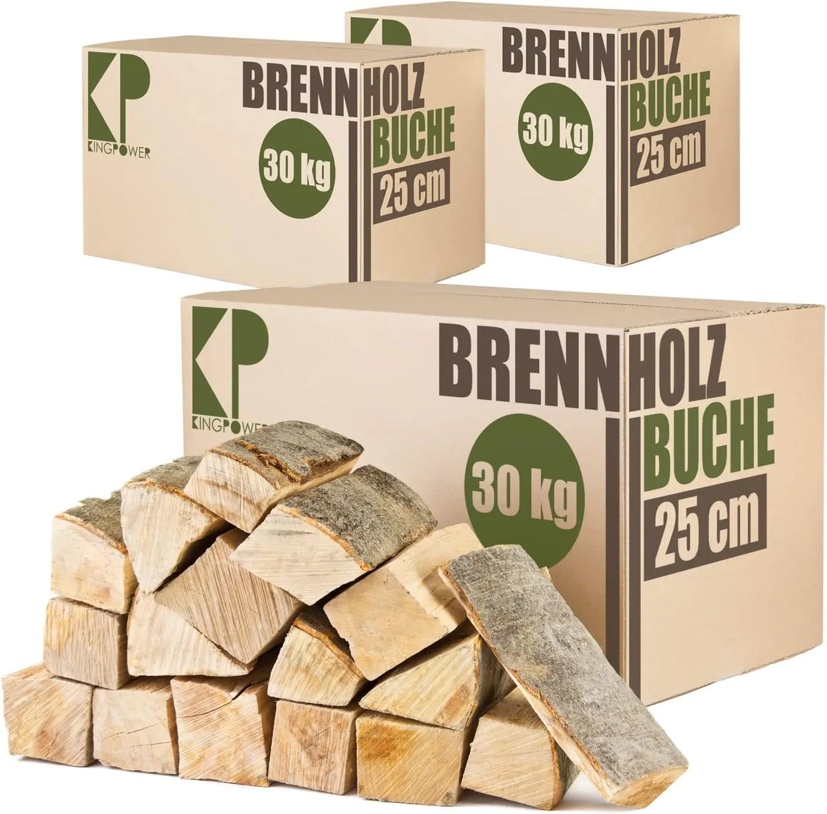 Bois de Chauffage 90 kg pour Poêle et Cheminée Brasero Grill Panier à Feu Bûches de Bois de Hêtre 25 cm – beige/blanc