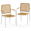 Chaise de jardin, en résine tressée, coloris jaune, pour la terrasse ou le jardin