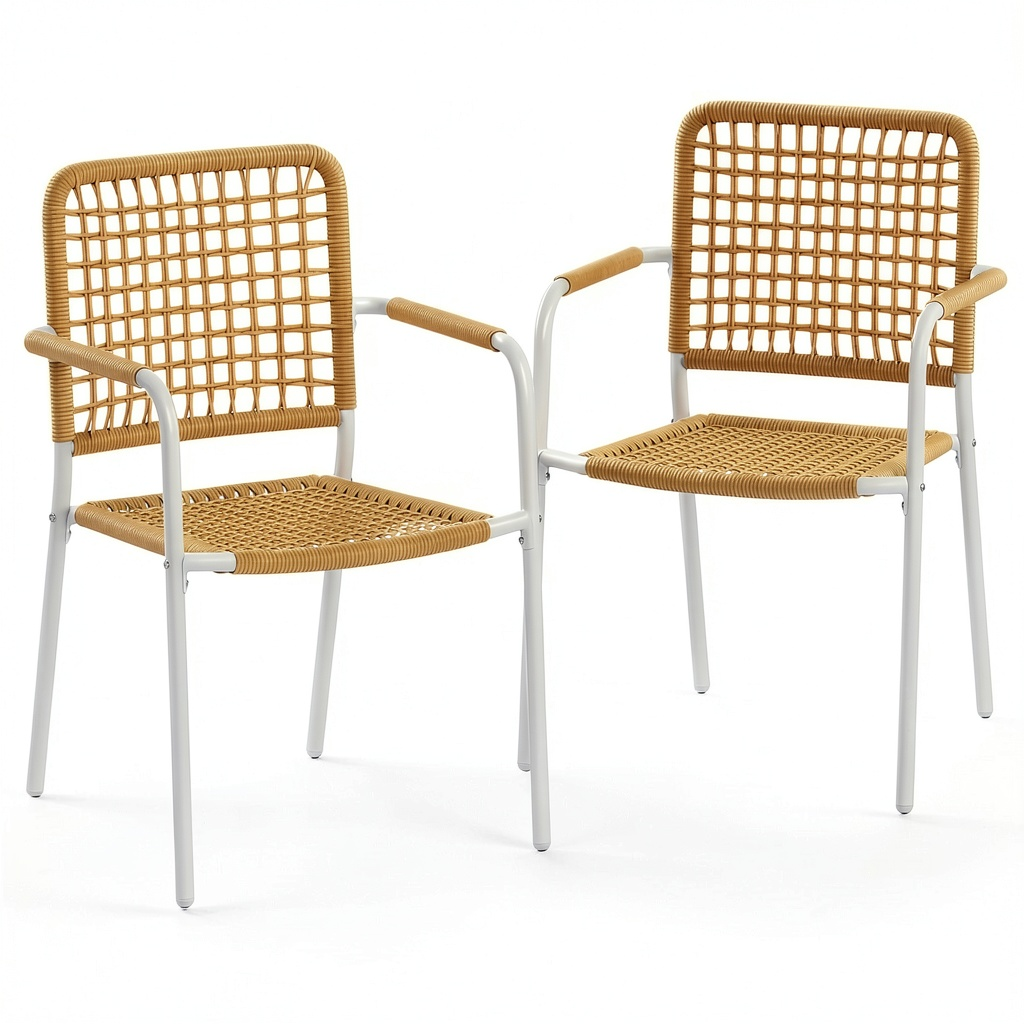 Chaise de jardin, en résine tressée, coloris jaune, pour la terrasse ou le jardin