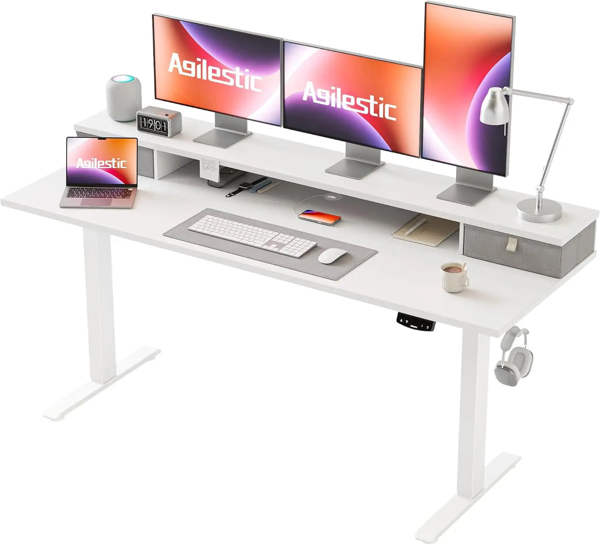 Agilestic Bureau réglable en Hauteur électrique avec 2 tiroirs – gris/orange
