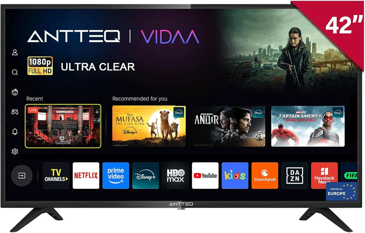 Antteq AV42F3 téléviseur connecté 42 Pouces 2K D-LED 106 cm Téléviseur avec Netflix – DVB-T2, noir