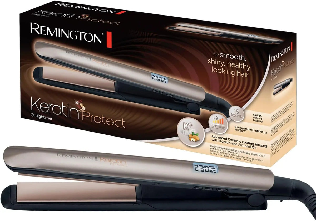 Remington Lisseur Cheveux [Soin Kératine & Huile d'amande] Protect Soin des cheveux – S8540, gris/noir