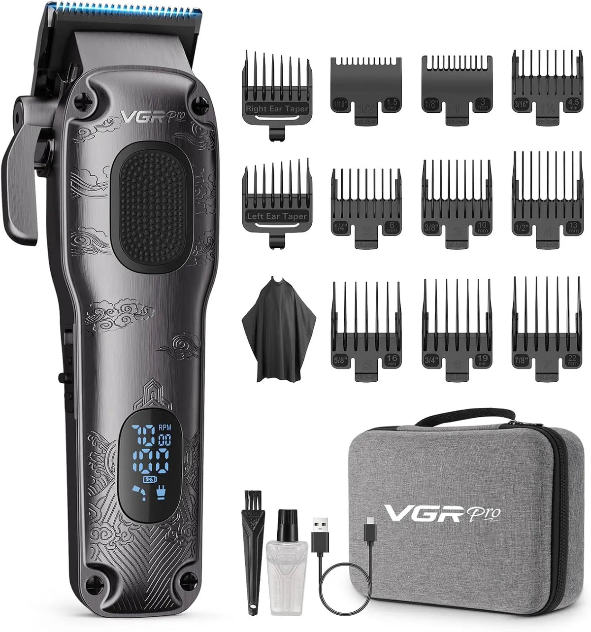 VGRPRO Tondeuse Cheveux Hommes Professionnel – sans fil, gris/noir
