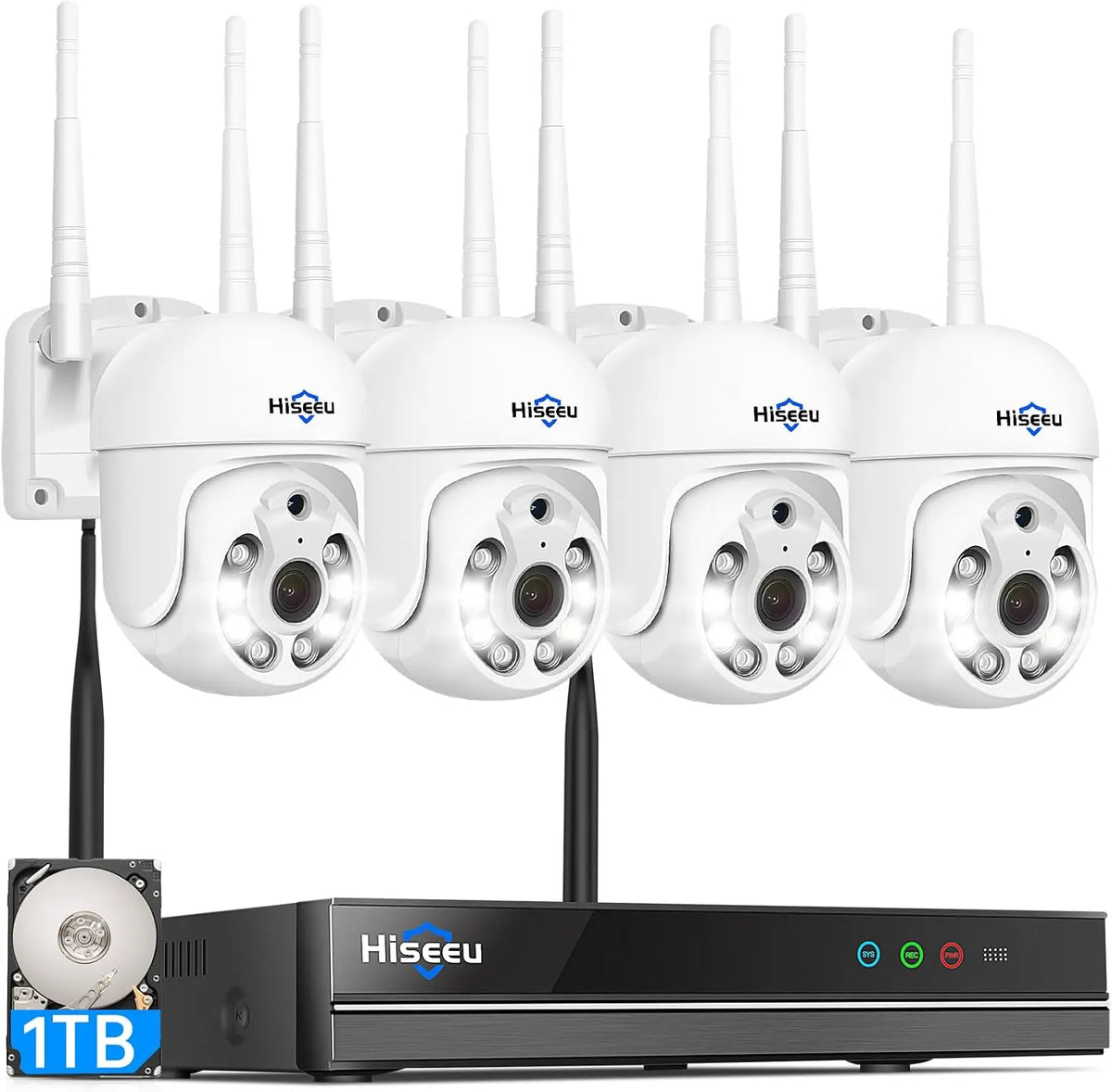Hiseeu Kit Caméra Surveillance WiFi 5MP PTZ 360° – 1 To, gris/noir