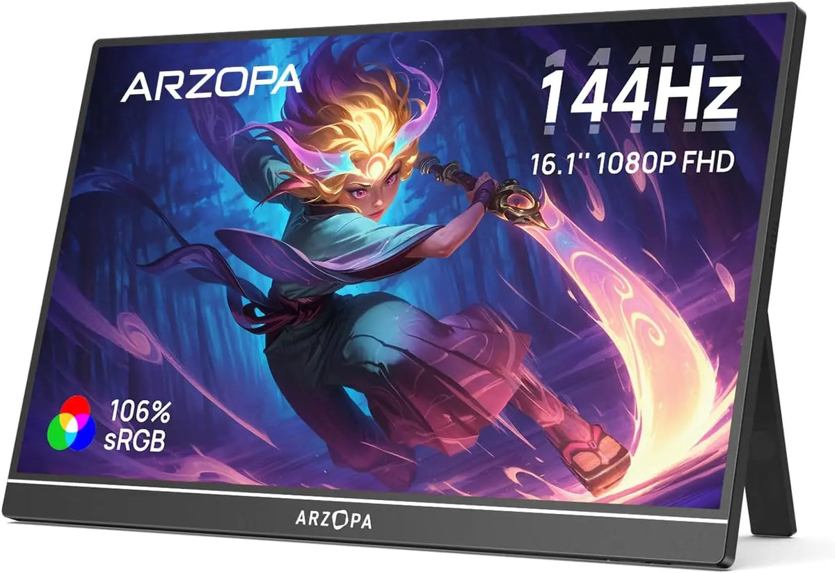 ARZOPA Écrans portable 16,1' 144 Hz avec béquille – PS3/4/5/, Z1FC, noir