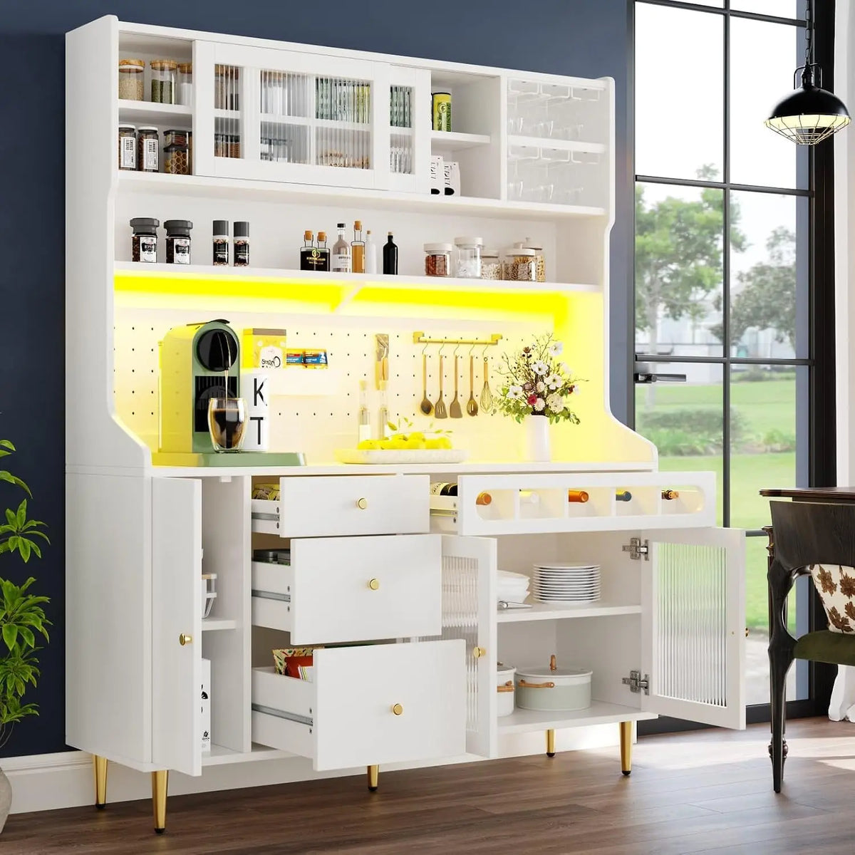 EURHCIO Buffet Salle a Manger meuble de rangement – 145 x39 x171 cm, blanc