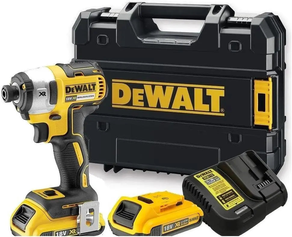 DEWALT Visseuse à chocs sans balais + 2 batteries 18V 2Ah Li-ion + coffret Tstak DCF887D2-QW. Noir/Jaune