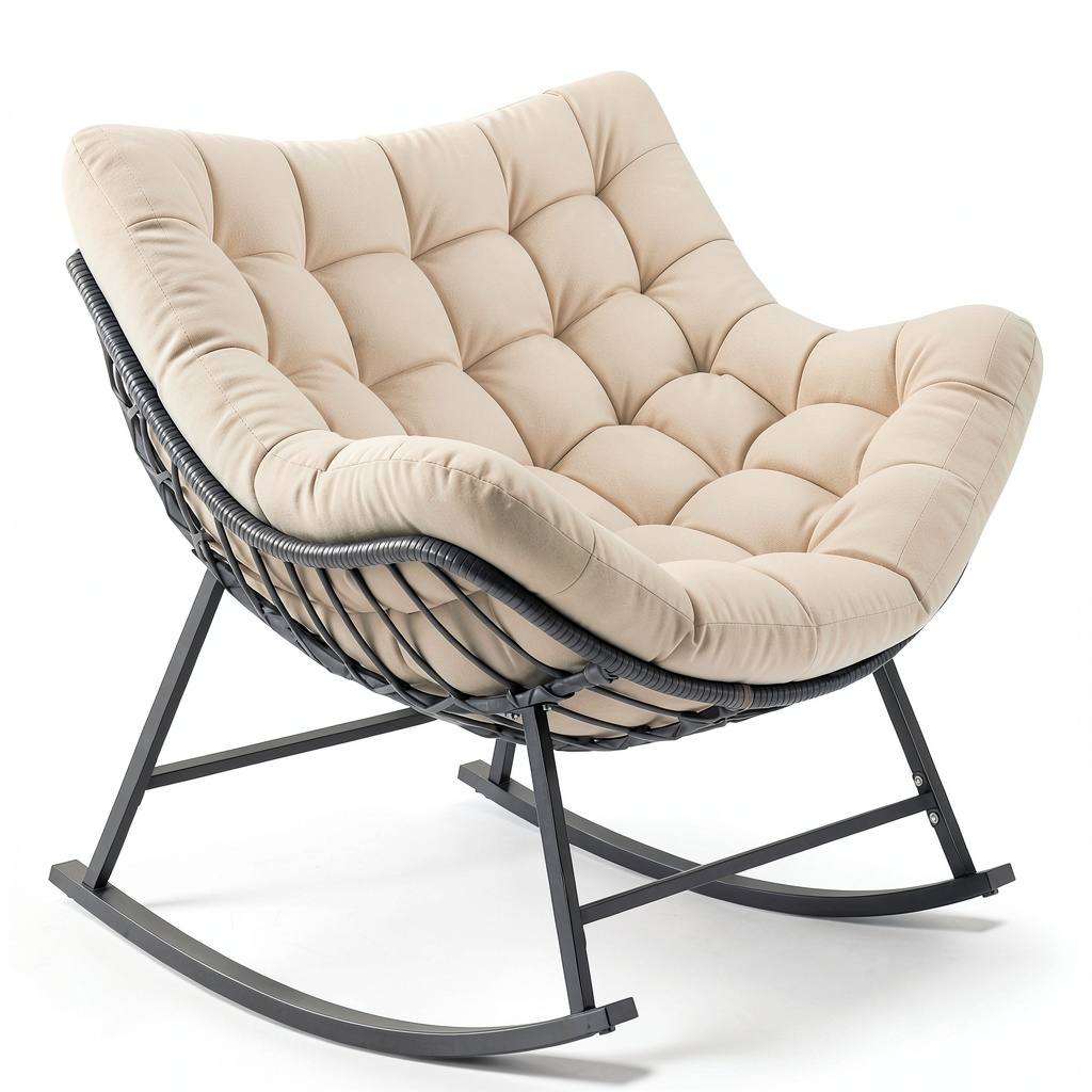 Matelas, en acier et résine tressée, à bascule, rembourré, coloris beige, 93 x 99,5 x 89 cm, pour la chambre