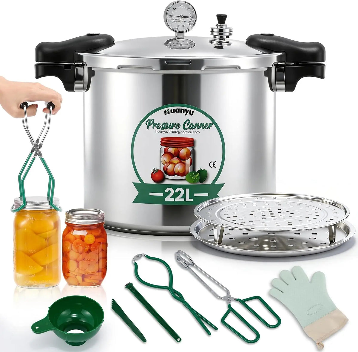 Huanyu Autocuiseur de 22 litres avec poids de pression 5-10-15 PSI et base en alliage – gris