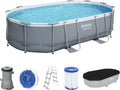 Bestway Ensemble de piscine Power Steel Ovale 488x305x107 cm – 3,029 l/h, gris/bleu