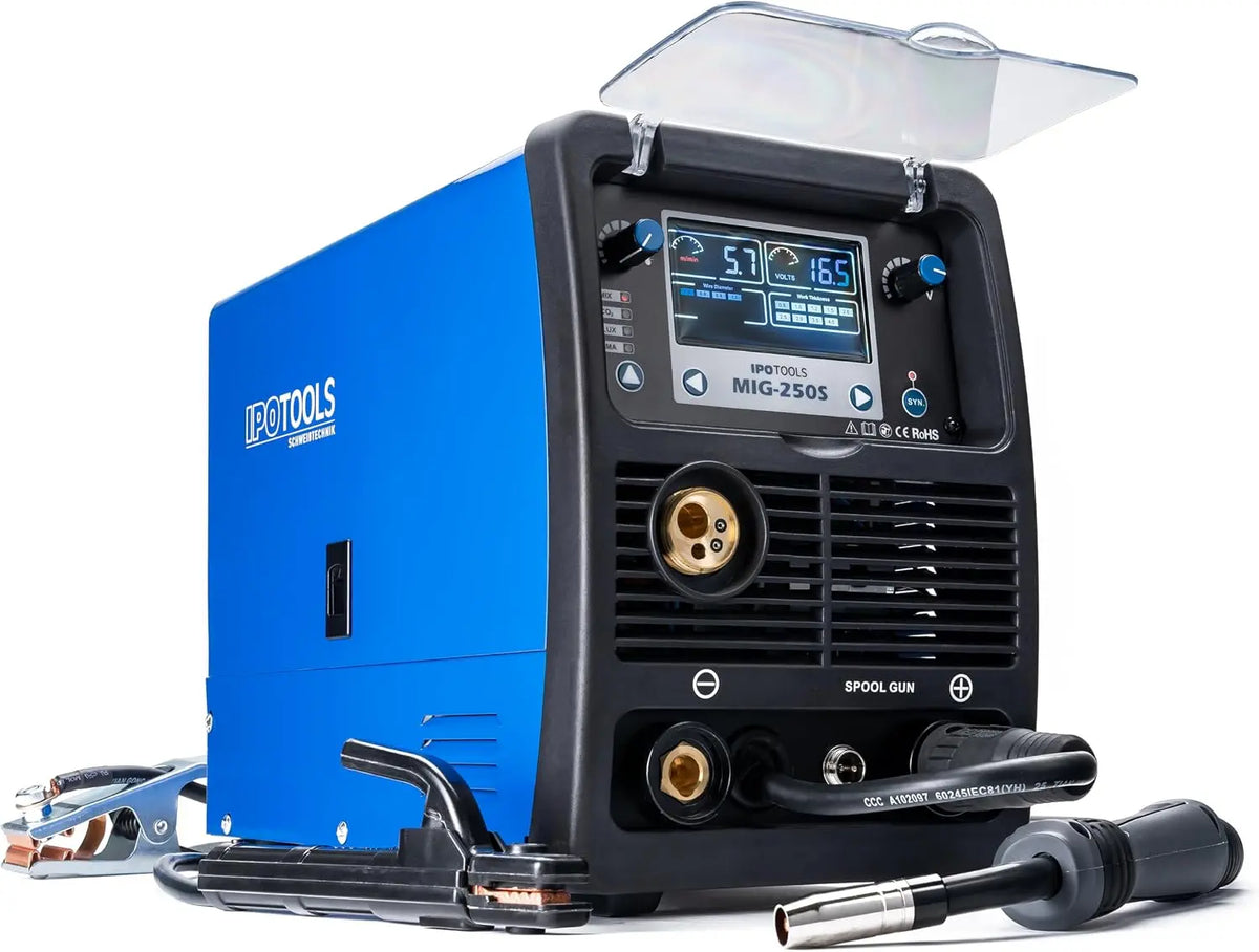 IPOTOOLS MIG-250S poste a souder MIG MAG Synergy – 60 Hz, bleu/gris/noir