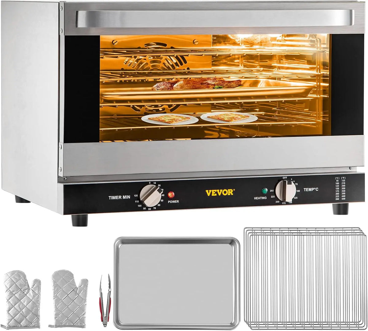 VEVOR Mini-Four à Chaleur Tournante 47 L Mini-Four Électrique 1600 W Petit Four Électrique à Convection – argenté