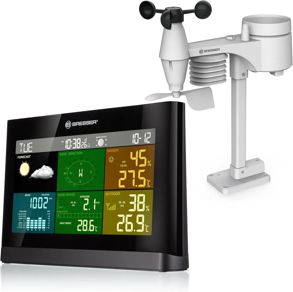 Bresser Station Météo Sans Fil Avec Capteur Extérieur 5 En 1 Température – 20,2 x 13,8 x 3,8 cm, gris/noir