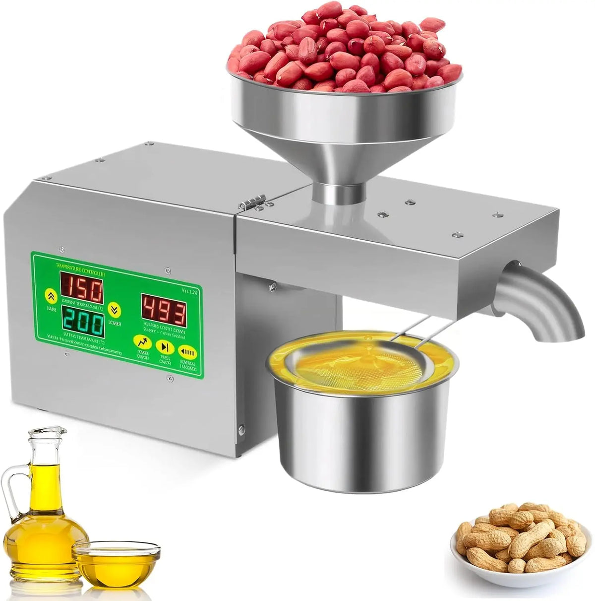 Presse à Huile Automatique 820W Pressoir à Huile en Acier Inoxydable Température Réglable de 40 à 240 °C – argenté