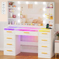 Grande Coiffeuse avec Miroir LED et Éclairage RGB – beige/gris/blanc