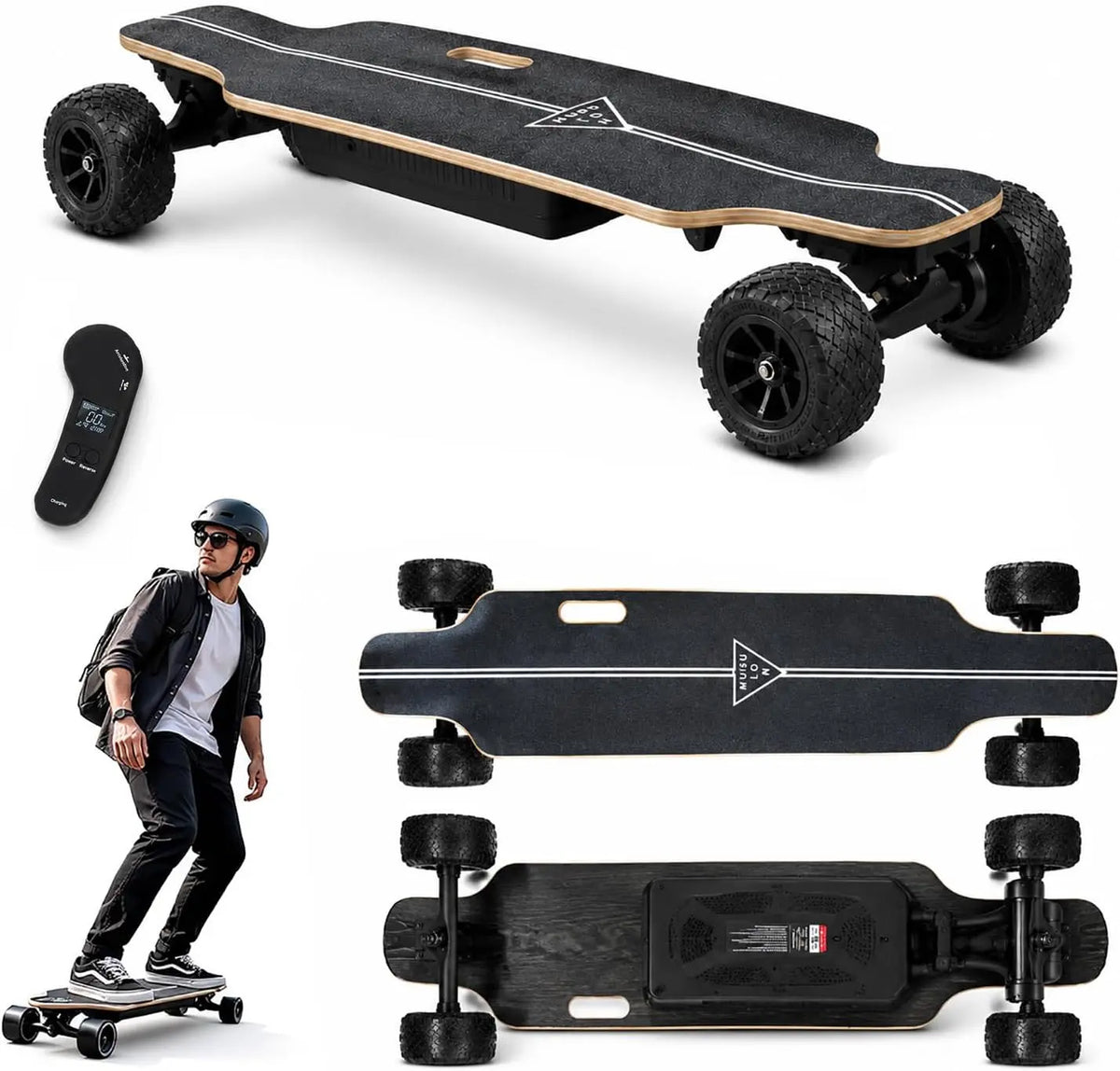 Longboard Électrique Adulte télécommande – 83 x 21 cm, noir/gris