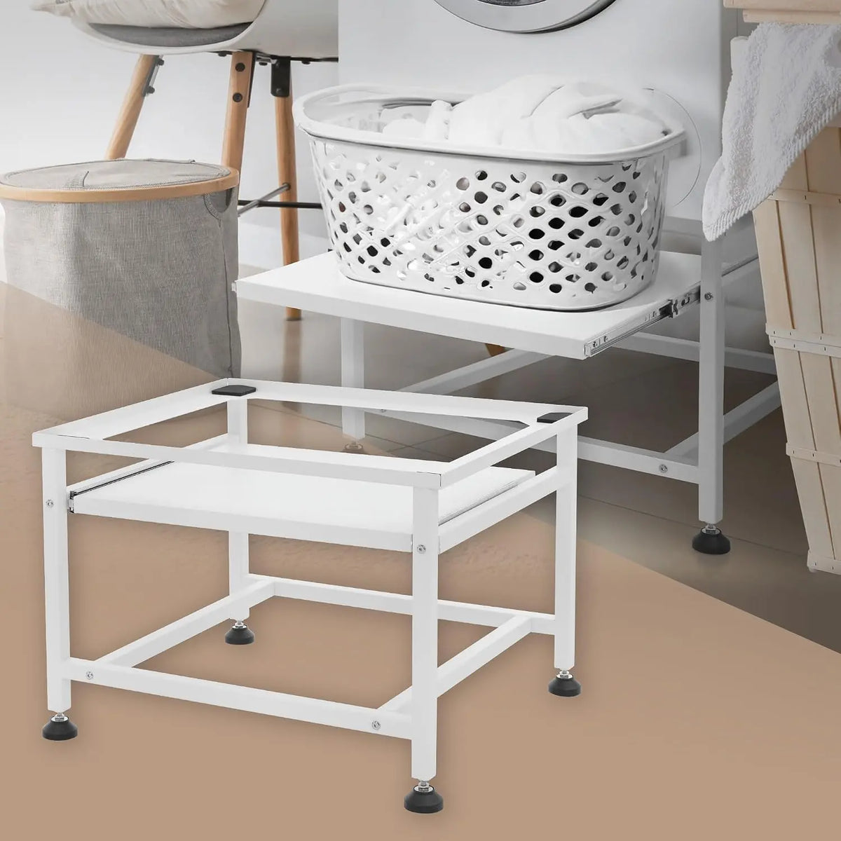 ML-Design Socle Surélevé pour Lave-Linge avec Plateau Coulissant Intégré – blanc